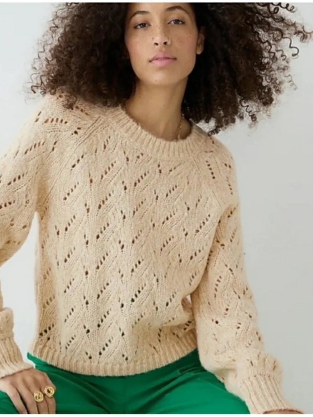 JCrew Cozy Open-Knit Crewneck Sweater - Cream M